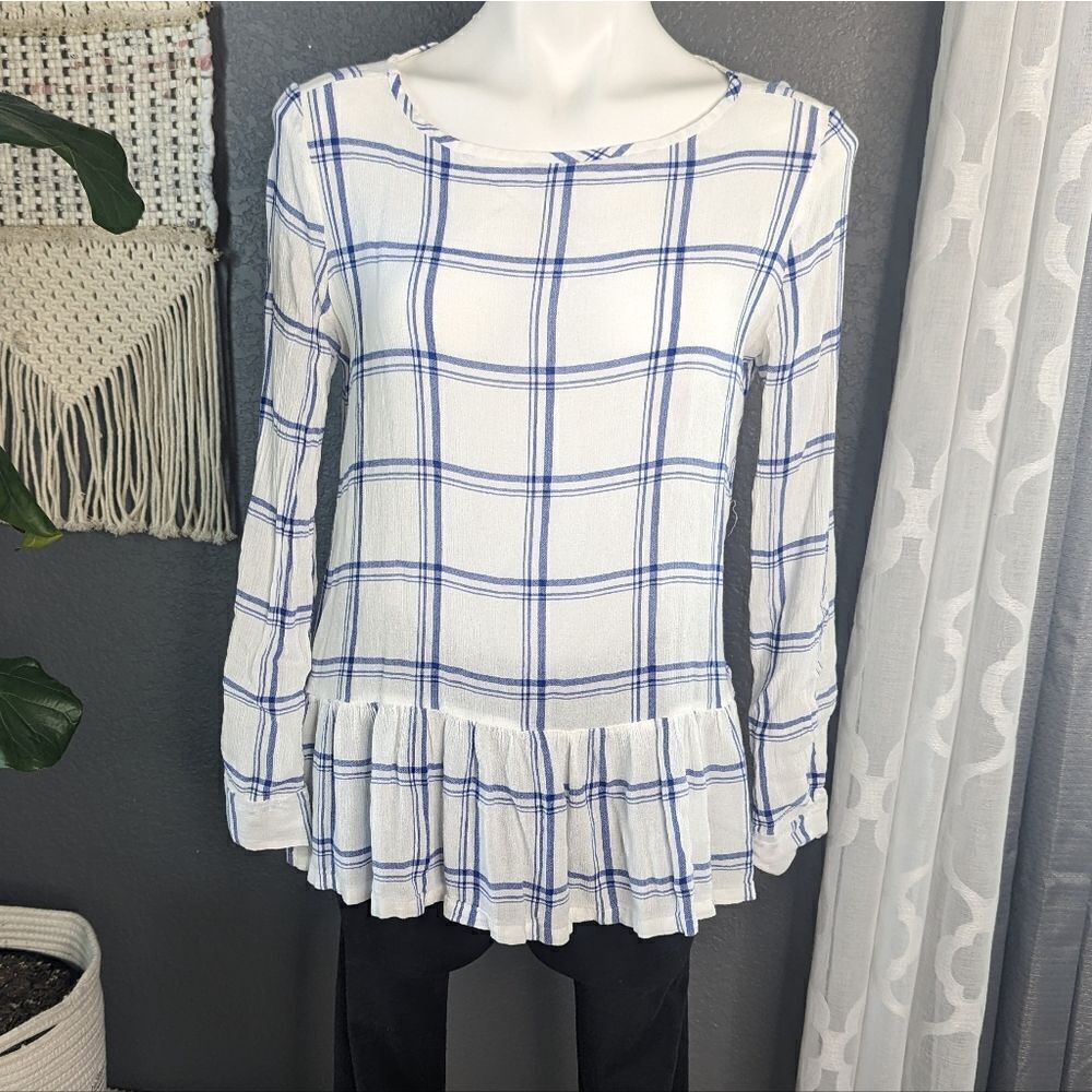 LOFT Long Sleeve Blouse Peplum Stripes Small